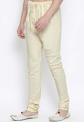 Solid Color Cotton Churidar in Off White