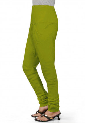 Solid Color Cotton Churidar in Olive Green