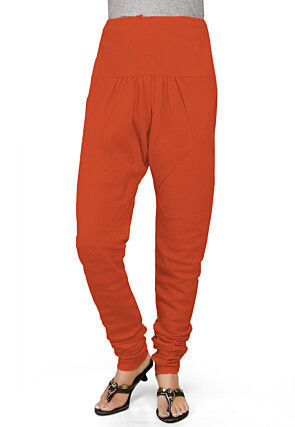 Solid Color Cotton Churidar in Orange