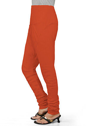 Solid Color Cotton Churidar in Orange