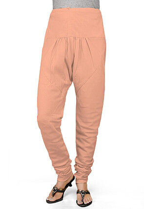 Solid Color Cotton Churidar in Peach