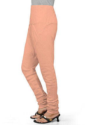 Solid Color Cotton Churidar in Peach