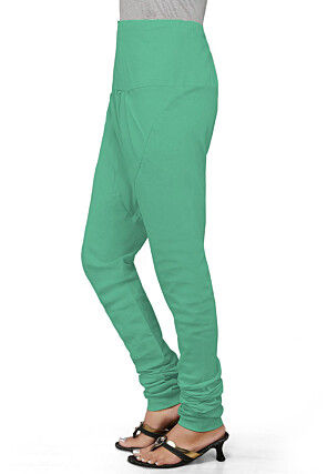 Solid Color Cotton Churidar in Sea Green