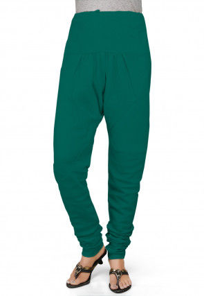 Solid Color Cotton Churidar in Teal Green