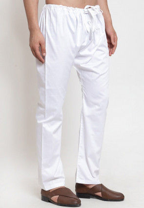 Solid Color Cotton Churidar in White