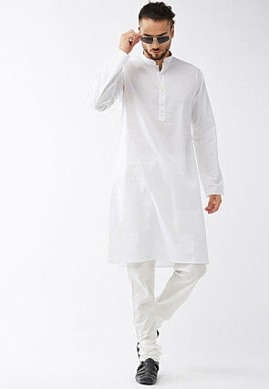 Solid Color Cotton Churidar in White