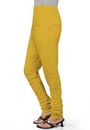 Solid Color Cotton Churidar in Yellow