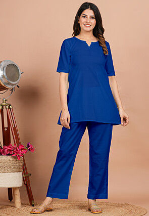 Solid Color Cotton Co Ord Set in Blue