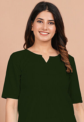 Solid Color Cotton Co Ord Set in Dark Green