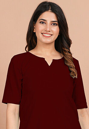 Solid Color Cotton Co Ord Set in Maroon