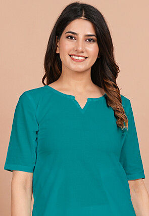 Solid Color Cotton Co Ord Set in Teal Green