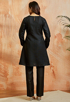 Solid Color Cotton Co Ord Set in Black