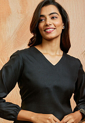 Solid Color Cotton Co Ord Set in Black