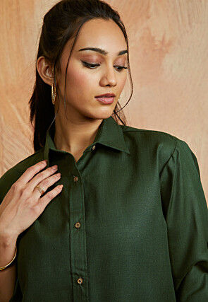 Solid Color Cotton Co Ord Set in Dark Olive Green