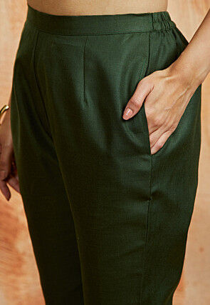 Solid Color Cotton Co Ord Set in Dark Olive Green