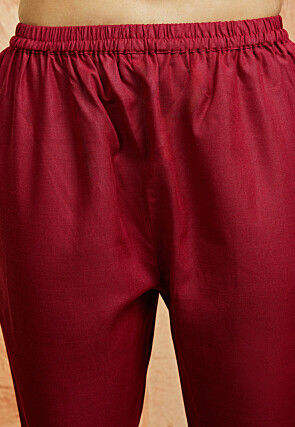 Solid Color Cotton Co Ord Set in Maroon