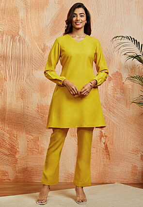 Solid Color Cotton Co Ord Set in Mustard