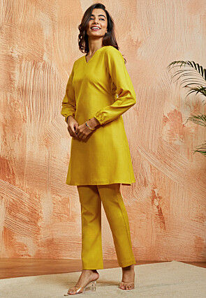 Solid Color Cotton Co Ord Set in Mustard