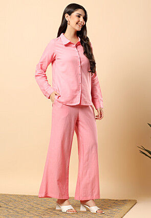Solid Color Cotton Co Ord Set in Pink