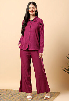 Solid Color Cotton Co Ord Set in Purple