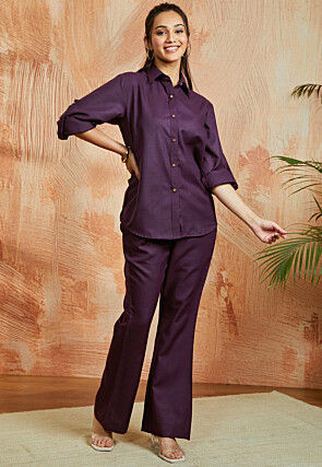 Solid Color Cotton Co Ord Set in Purple