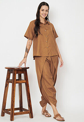 Solid Color Cotton Co Ord Sets in Brown