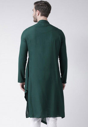 Solid Color Cotton Cowl Style Kurta in Dark Green