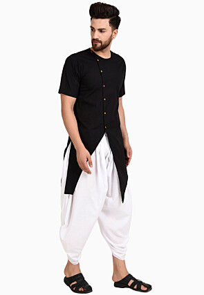 Solid Color Cotton Dhoti Kurta in Black