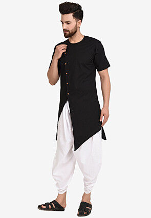 Solid Color Cotton Dhoti Kurta in Black