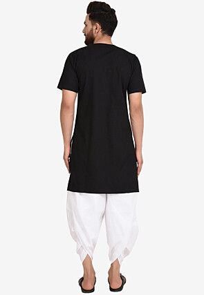 Solid Color Cotton Dhoti Kurta in Black