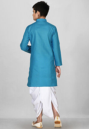 Solid Color Cotton Dhoti Kurta in Blue