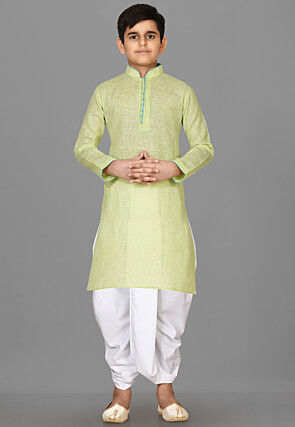 Solid Color Cotton Dhoti Kurta in Light Green