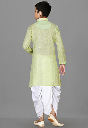Solid Color Cotton Dhoti Kurta in Light Green