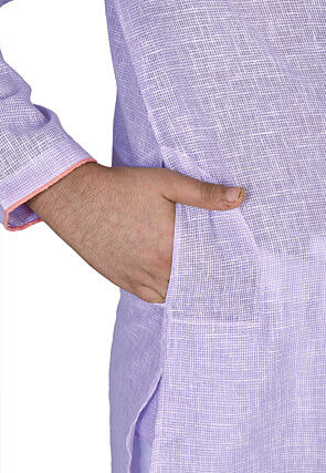 Solid Color Cotton Dhoti Kurta in Light Purple