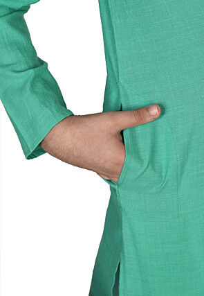 Solid Color Cotton Dhoti Kurta in Light Teal Green