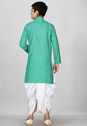 Solid Color Cotton Dhoti Kurta in Light Teal Green