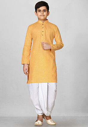 Solid Color Cotton Dhoti Kurta in Mustard