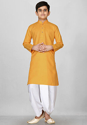 Solid Color Cotton Dhoti Kurta in Mustard