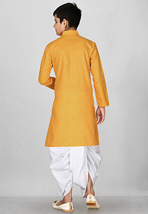 Solid Color Cotton Dhoti Kurta in Mustard