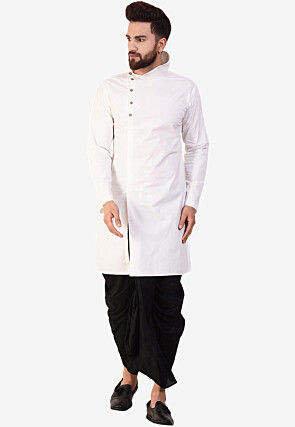 Solid Color Cotton Dhoti Kurta in Off White