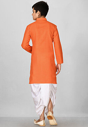 Solid Color Cotton Dhoti Kurta in Orange