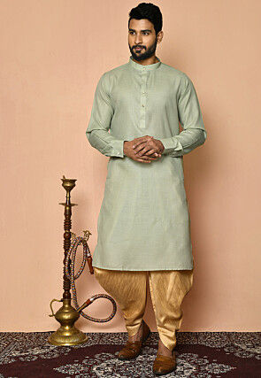 Solid Color Cotton Dhoti Kurta in Pastel Green