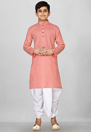 Solid Color Cotton Dhoti Kurta in Peach