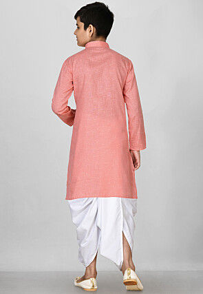 Solid Color Cotton Dhoti Kurta in Peach