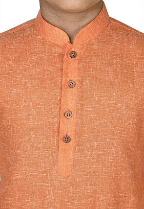 Solid Color Cotton Dhoti Kurta in Peach