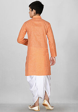 Solid Color Cotton Dhoti Kurta in Peach