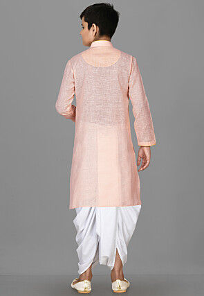 Solid Color Cotton Dhoti Kurta in Peach