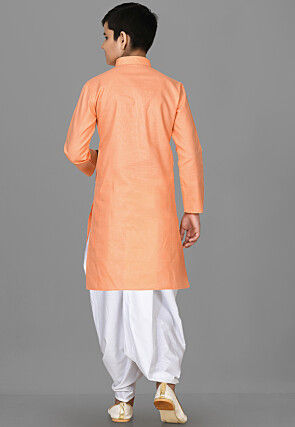 Solid Color Cotton Dhoti Kurta in Peach