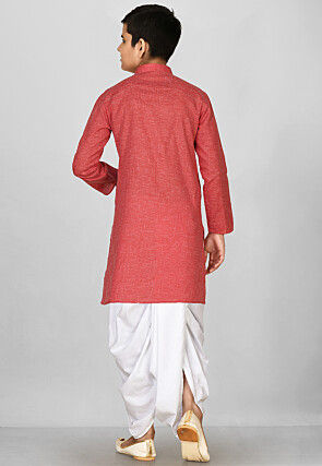 Solid Color Cotton Dhoti Kurta in Red