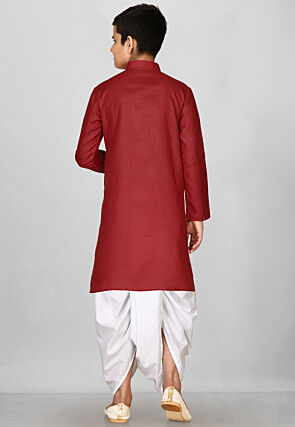 Solid Color Cotton Dhoti Kurta in Red